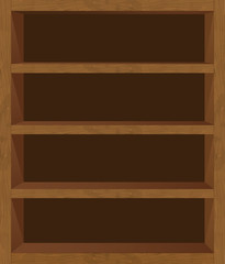 Wooden empty bookshelf vector template
