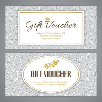 Gift voucher template with embossed pattern