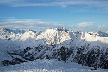 Fototapeta na wymiar Alps morning in the winter of Ischgl - Mountain Alps, Austria