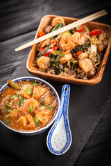 Asian shrimp soup and rice