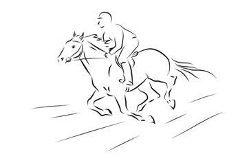 vector illustration of sketch horseman galloping on horse