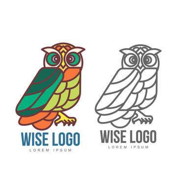 Set of colorful owl logo templates. Vector illustration isolated on white background. Great multicolored owl logo templates for companies, schools and colleges