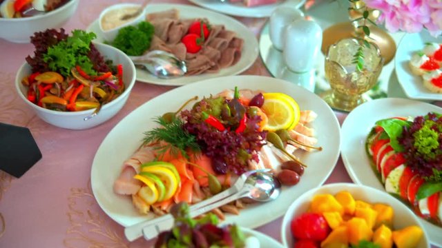buffet, table, food, Banquet, fruit, meat,
