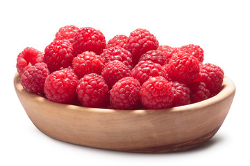 Wooden bowl of fresh raspberries