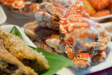 Boiled crabs at a market