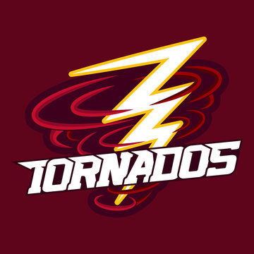 Tornado mascot for sport teams. Tornado with Lightning, logo, symbol on a  dark background. Stock Vector | Adobe Stock