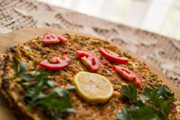 Lahmacun / Turkish pizza.
