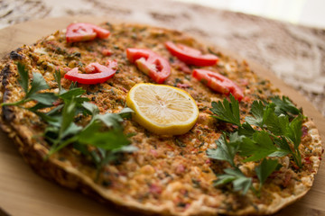 Lahmacun / Turkish pizza.