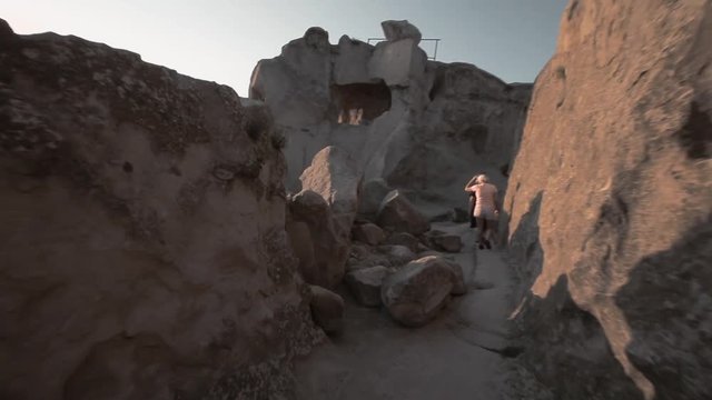 Panoramic view of Uplistsikhe, an ancient rock-hewn town near Gori in Georgia.