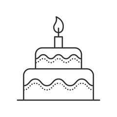 Cake with candle thin line icon. party and celebration vector illustration