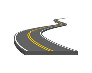 Road vector illustration. Curved highway with markings.