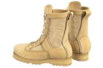 Military boots suede soldier gear. 3D graphic