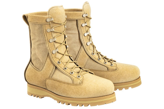 Military boots beige suede with bootlace. 3D graphic