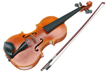 Obraz na płótnie Canvas Viola wooden classical musical equipment. 3D graphic