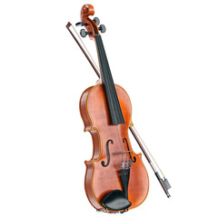 Obraz premium Klasyczny drewniany instrument muzyczny strunowy na skrzypce. Grafika 3D