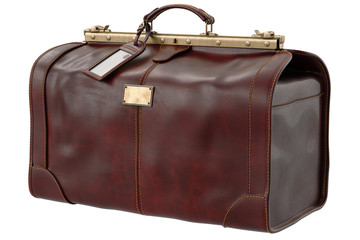 Travel bag brown leather retro style. 3D graphic