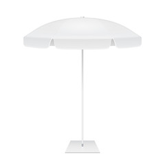 Promotional Square Advertising Outdoor Garden White Umbrella Parasol. Mock Up, Template. Illustration Isolated On White Background. Ready For Your Design. Product Packing. Vector EPS10