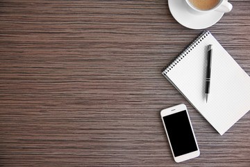 Office table, flat lay