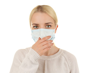 Woman wearing mask isolated on white