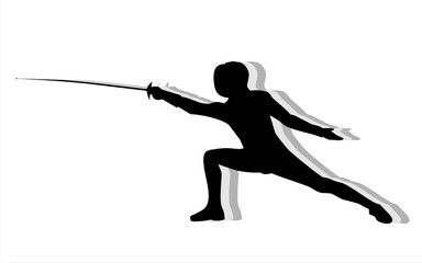 Silhouette with the sword practicing in fencing