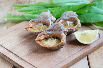 Julienne made of rapana and other seafood, selective focus
