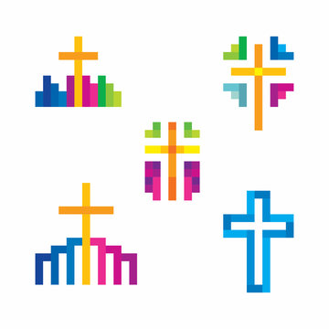 Set of crosses and church logo. Christian symbols.