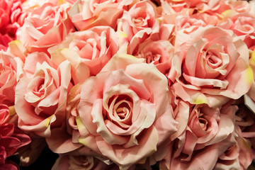 Closeup Artificial pink roses