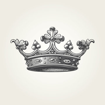 Hand drawn crown. Vintage engraved illustration