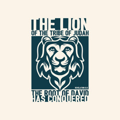 Biblical illustration. Christian lettering. The lion of the tribe of Judah. Revelation 5:5