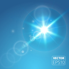 The sun in the blue sky.