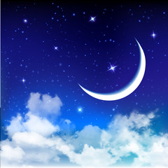 Fototapeta na wymiar Eid Mubarak background with moon and stars, Ramadan Kareem.