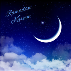 Obraz na płótnie Canvas Eid Mubarak background with moon and stars, Ramadan Kareem.