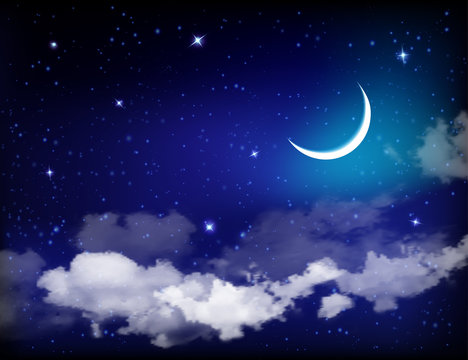 Eid Mubarak background with moon and stars, Ramadan Kareem.