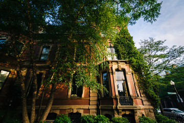 Beautiful brick rowhouses in Back Bay, Boston, Massachusetts.