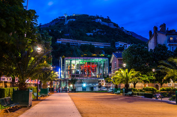 Grenoble Bastille cable car in the evening, France