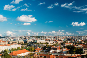 Famous Scene, Cityscape Of Prague, Czech Republic. Sunny Summer 