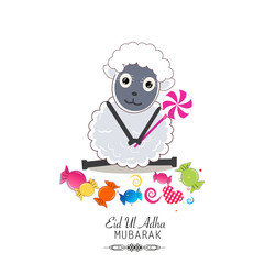 Cute sheep vector illustration. Colorful balloon. Islamic Festival of Sacrifice, Eid-Al-Adha celebration greeting card