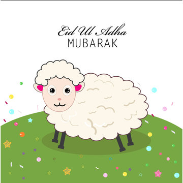 Cute sheep vector illustration. Islamic festival of sacrifice, eid ul adha celebration greeting card