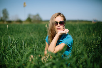 girl posing in field