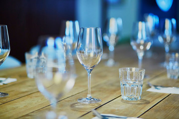 Row of wine glasses on the table