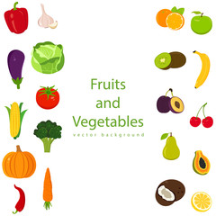 Organic fruits and vegetables template. Healthy eating concept. Vector