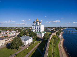 Fototapeta na wymiar Pskov Kremlin aerial view at summer time