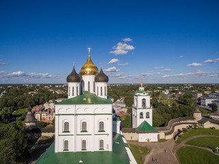 Pskov Kremlin aerial view at summer time