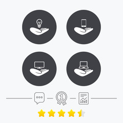 Helping hands icons. Protection and insurance.