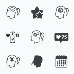 Head with brain icon.Female woman symbols.