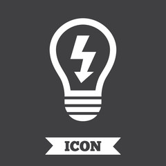 Light lamp sign icon. Bulb with lightning symbol.