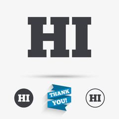Hindi language sign icon. HI India translation