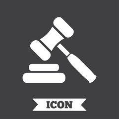 Auction hammer icon. Law judge gavel symbol.