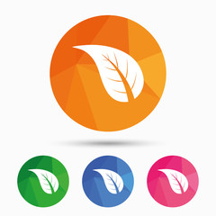 Leaf sign icon. Fresh product symbol.