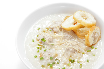 Pork congee with slice deep fried doughstick,close up